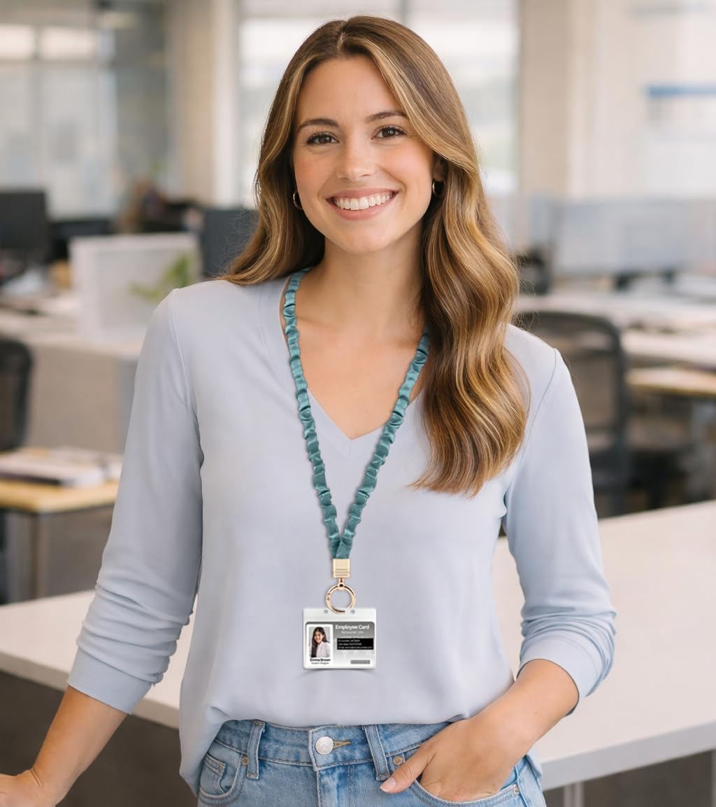 Teacher Scrunchie Lanyard for ID Badge, Thin Stretchy Elastic Neck Keychain, Cute Hands Free Accessory for School - Image 3