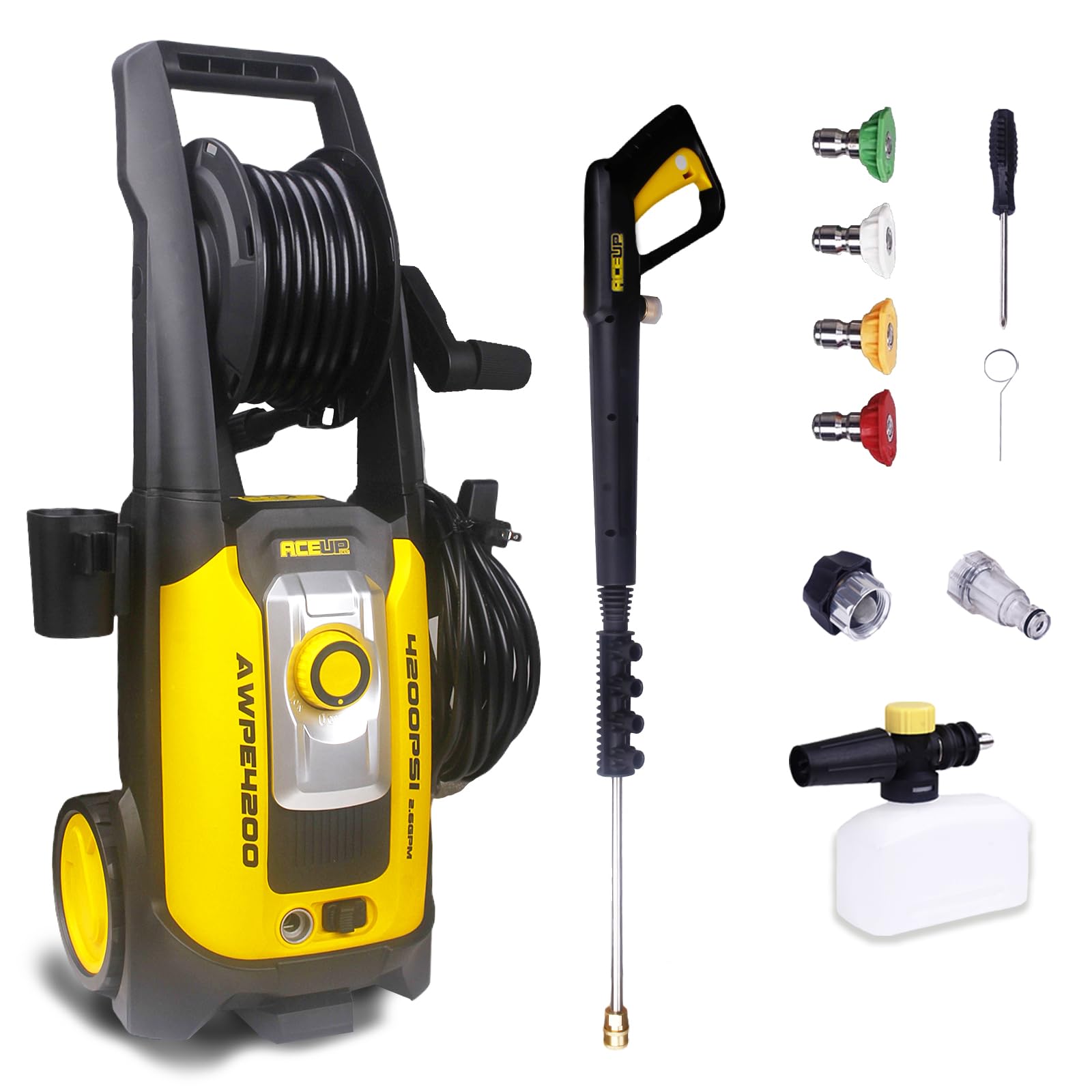 Aceup Energy Pressure Washer 4200 PSI Electric Power Washer 2.6 GPM for Cars Washing Fences Patios Driveways Lightweight & Portable