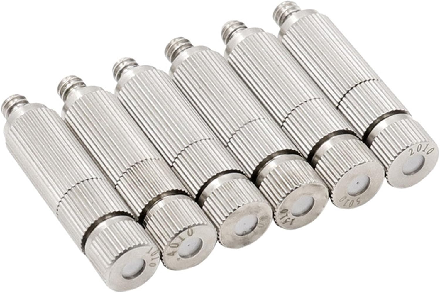 50pcs/pack Misting Nozzles, Brass Replacement Heads for Outdoor Cooling System, High Pressure Atomizing Sprayer with Filter for Patio Lawn, 10/24 UNC(Silver,0.4mm)