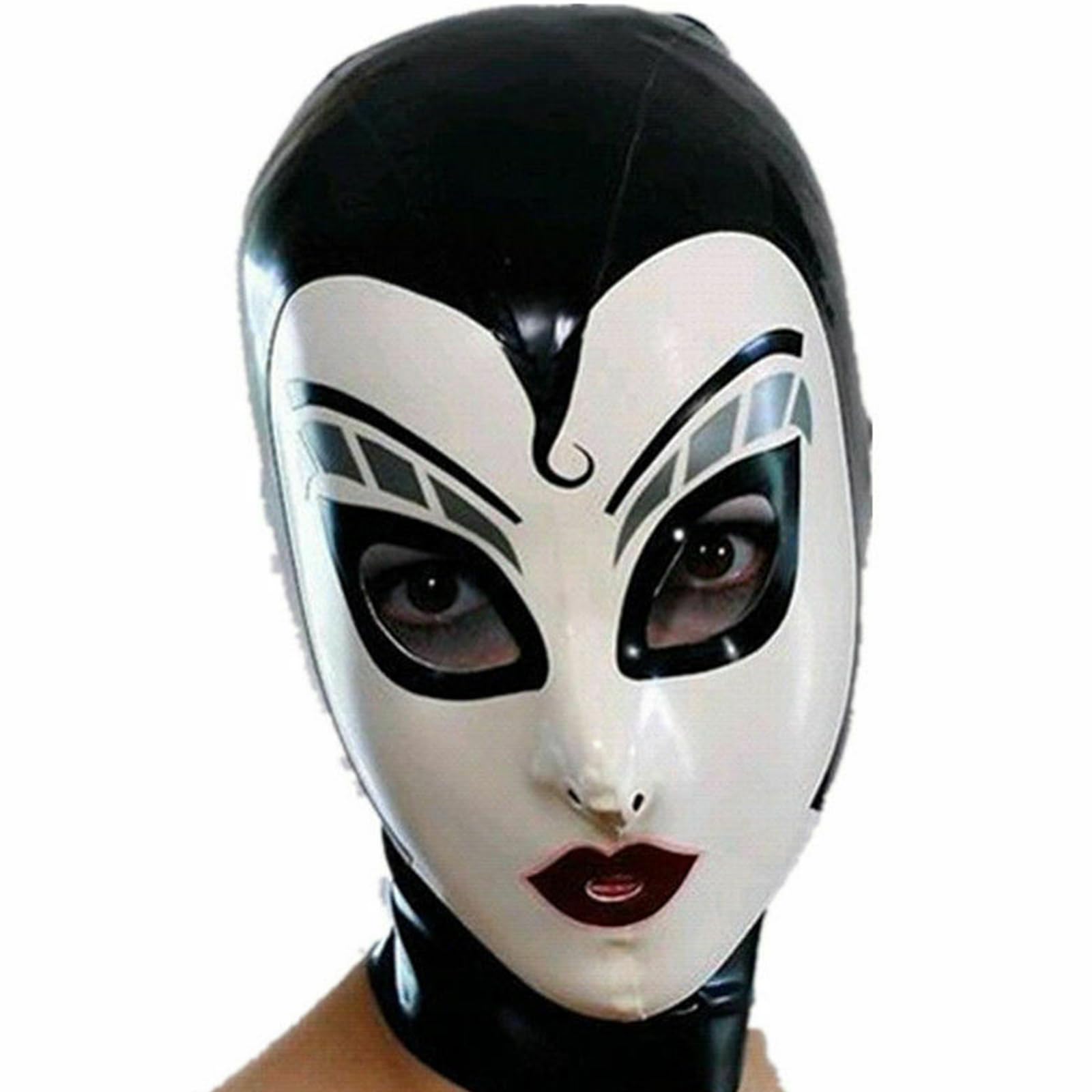 PRLBESL Latex Hood Back Zipper Open Eyes Mouth Rubber Head Mask Party Decorate Mask Unisex BDSM Accessories(Size:S-63CM)