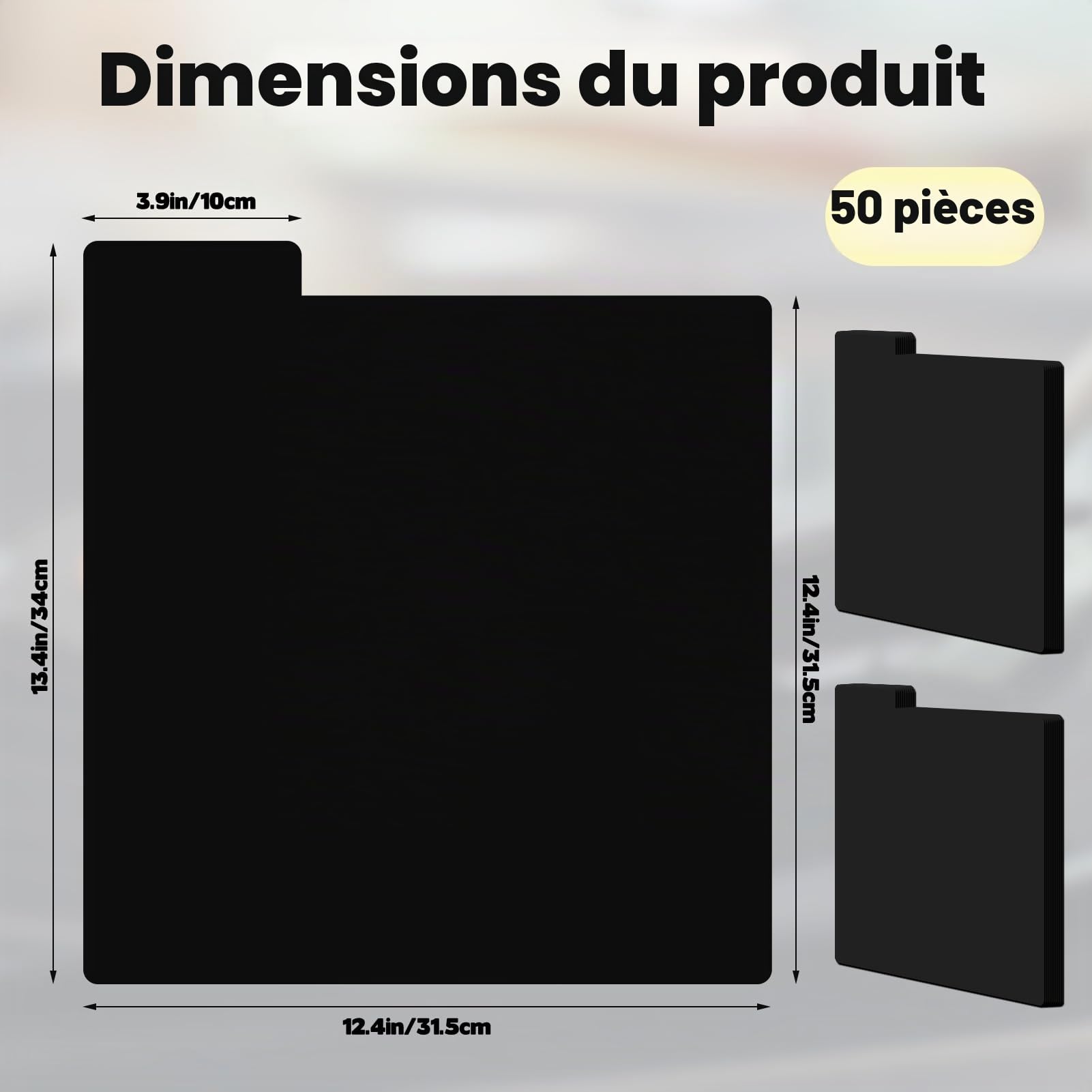 Lot de 50 intercalaires réutilisables en plastique avec onglets, 31,5 x 34 cm, séparateurs de disques vierges à faire soi-même, pour organisation à 33 tr/min (noir)
