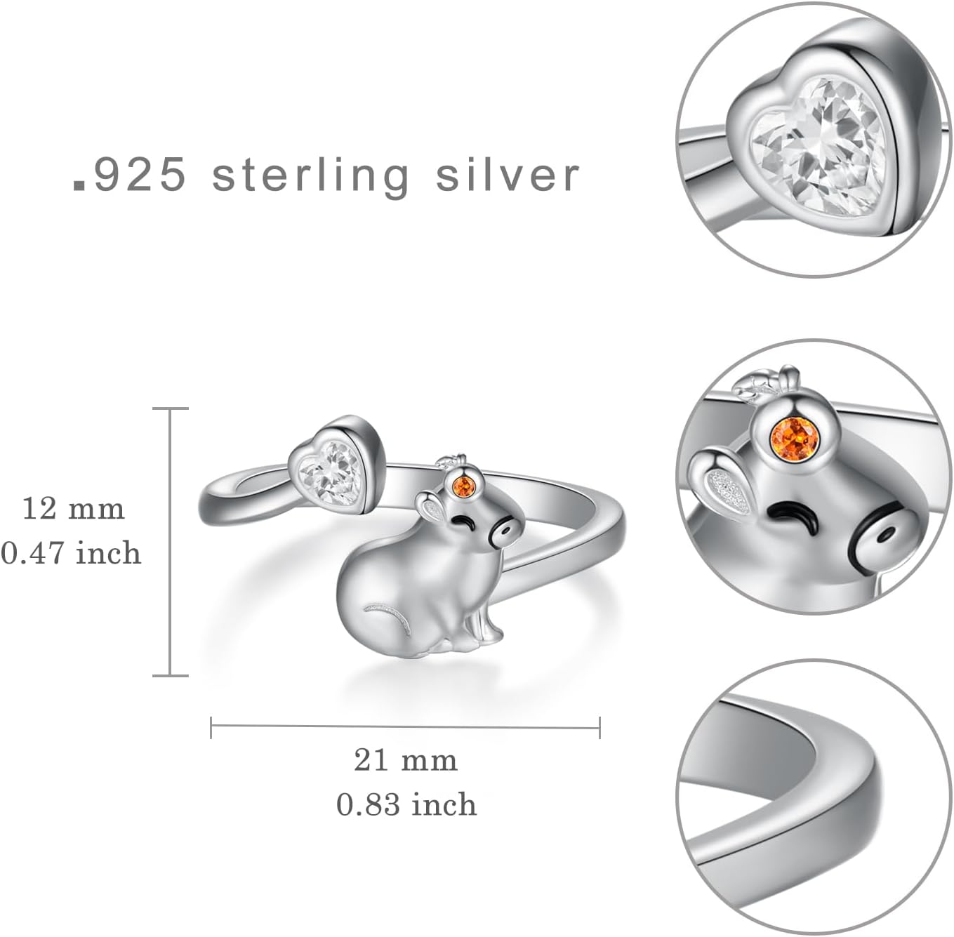 Capybara Ring 925 Sterling Silver Adjustable Capybara Ring Cute Animal Capybara Jewelry Gifts for Women - Image 4