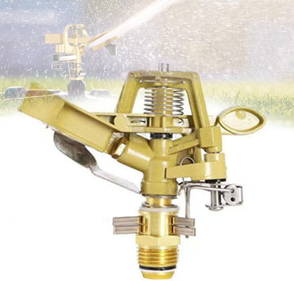 Impact Sprinkler Head Brass pulsating Sprinkler Lawn Garden Adjustable 360 ​​Degree Watering Plastic and Alloy Sprinkler Unit, Yard with Nozzle and Grass Irrigation