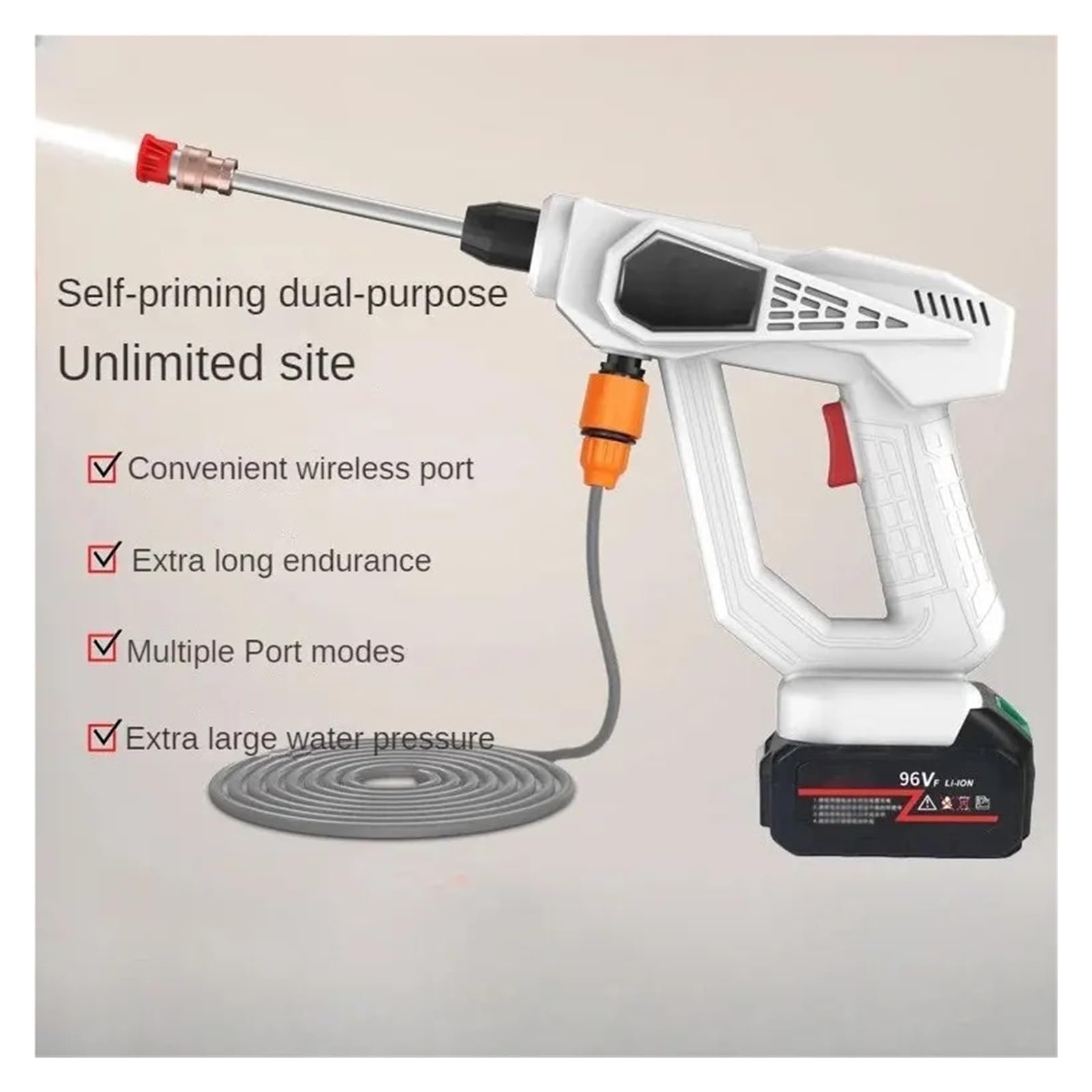 Pulitore Elettrico Ad Alta Pressione Senza Fili Rondela Pistola Acqua Lavaggio Auto Macchina For La Pulizia Dela Batteria Ricaricabile Portatile 24V 5600mAh Potente Getto A Pressione