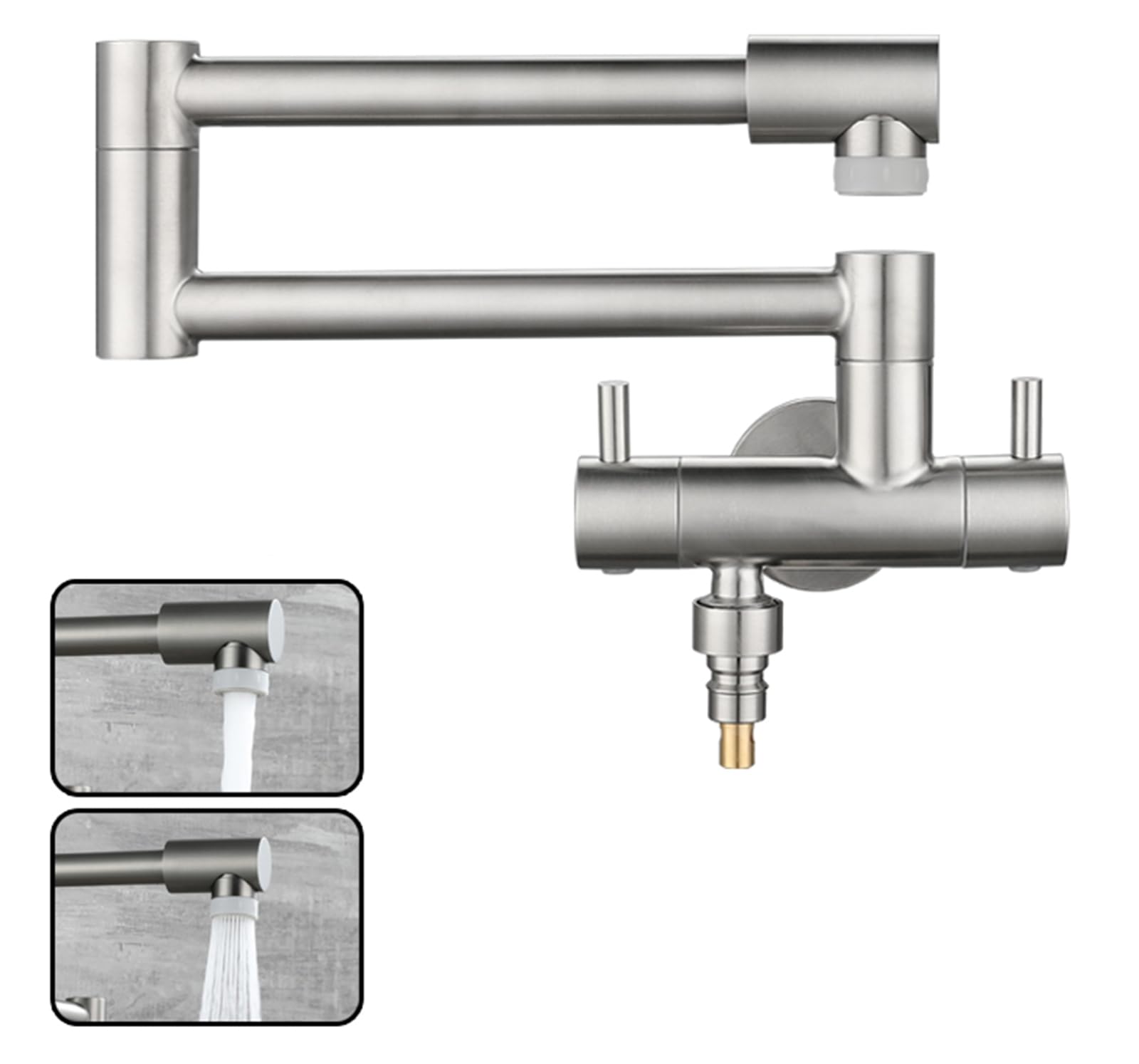 Grifo Pared Lavadora Grifo Doble Salida Lavabo Plegable Doble Manija Grifos Mezclador De Baño Solo Agua Fría,Cepillado