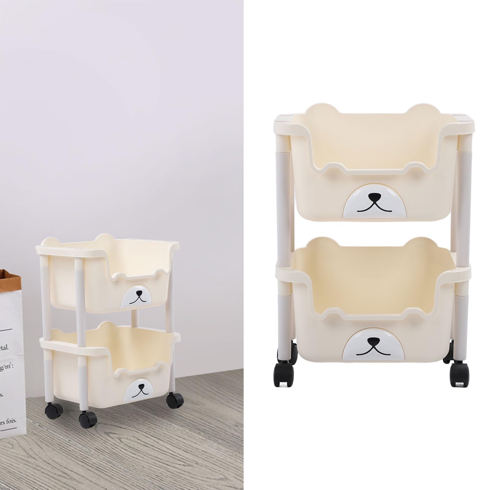 Carro de Almacenamiento con Ruedas, Estantería Compacta, Estante Organizador con Ruedas, Estantería de Gran Capacidad, Carrito Móvil Multiusos para Baño, Cocina, Aula, Lugares Estrechos(2 capas)