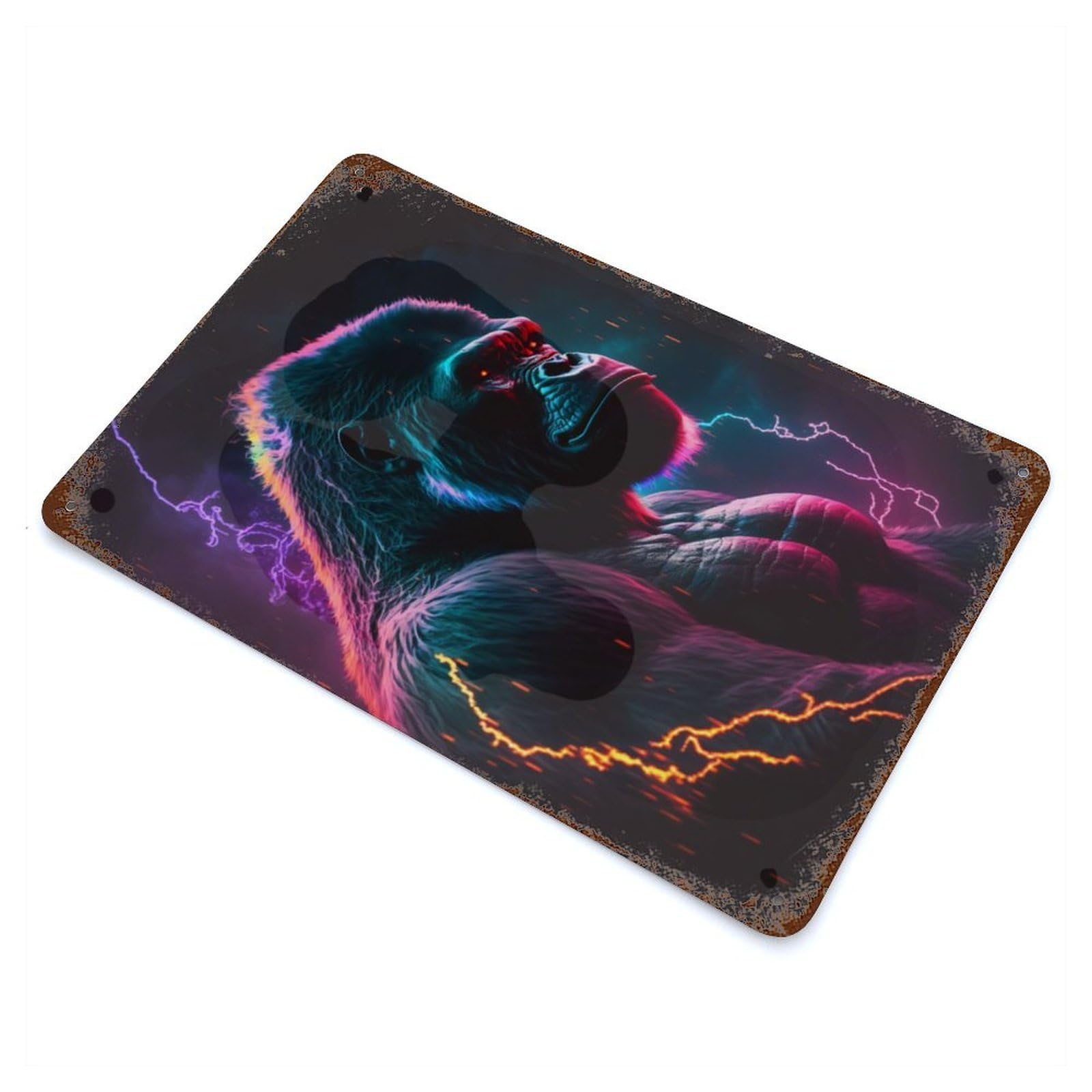 Synthwave Gorilla Rusty Metal Tin Sign 11.8"x7.9", for Pub, Kitchen And Man Cave Decor, Farmhouse Wall Decor