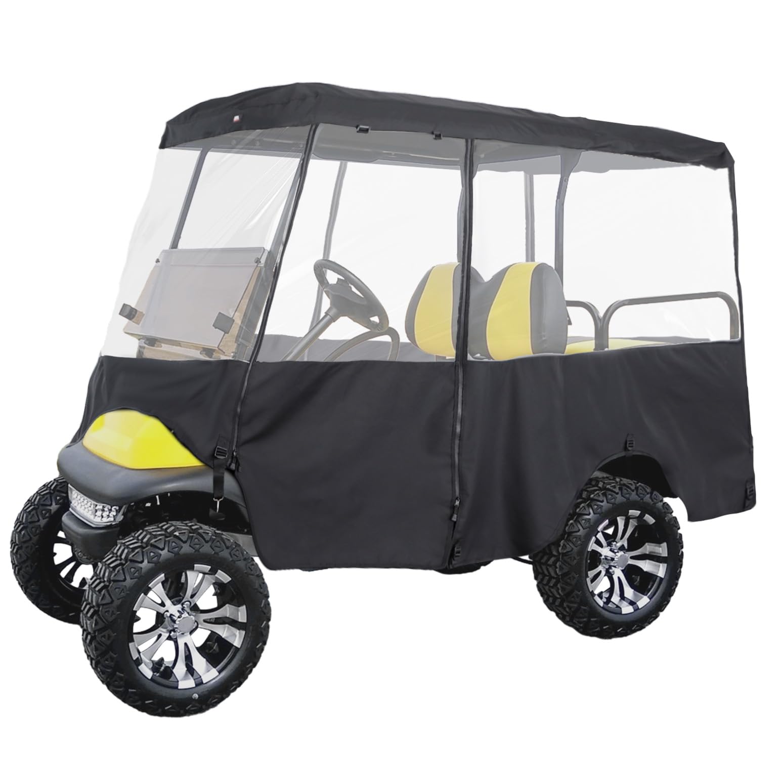 KEMIMOTO Pokrowiec na wózek golfowy 600D, pokrowiec przeciwdeszczowy dla 4 i 6 pasażerów, kabina z przezroczystą ochroną przed wiatrem z PCW, osłona przeciwdeszczowa do wózka golfowego, kompatybilna z