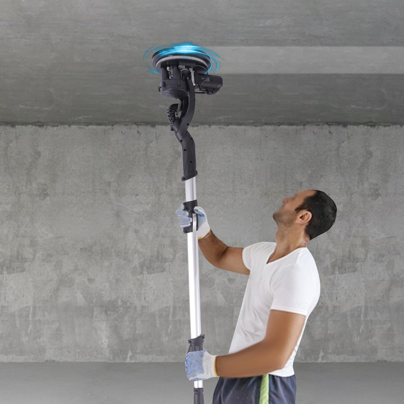 Szlifierka do płyt gipsowo-kartonowych z odsysaniem, składany uchwyt, oświetlenie LED, 850 W, regulacja 90°, talerz szlifierski, 6 regulowanych prędkości, 6 samoprzylepnych papierów ściernych (czarny)