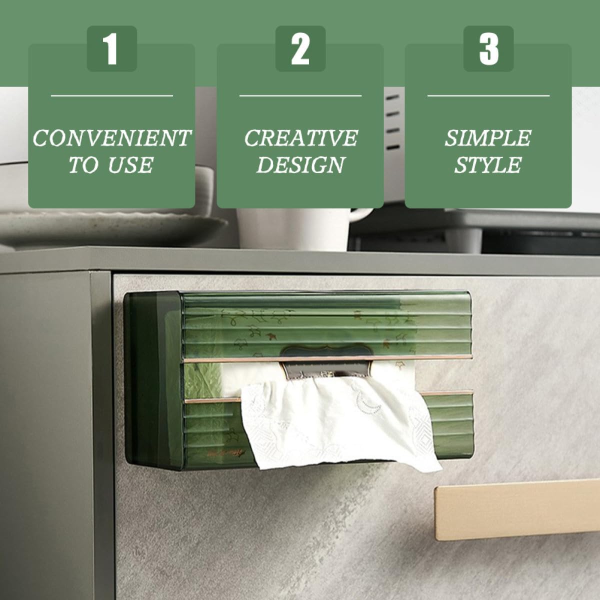 Wall Mounted Tissue Holder Storage Shelf for Kitchen Study Green image 5