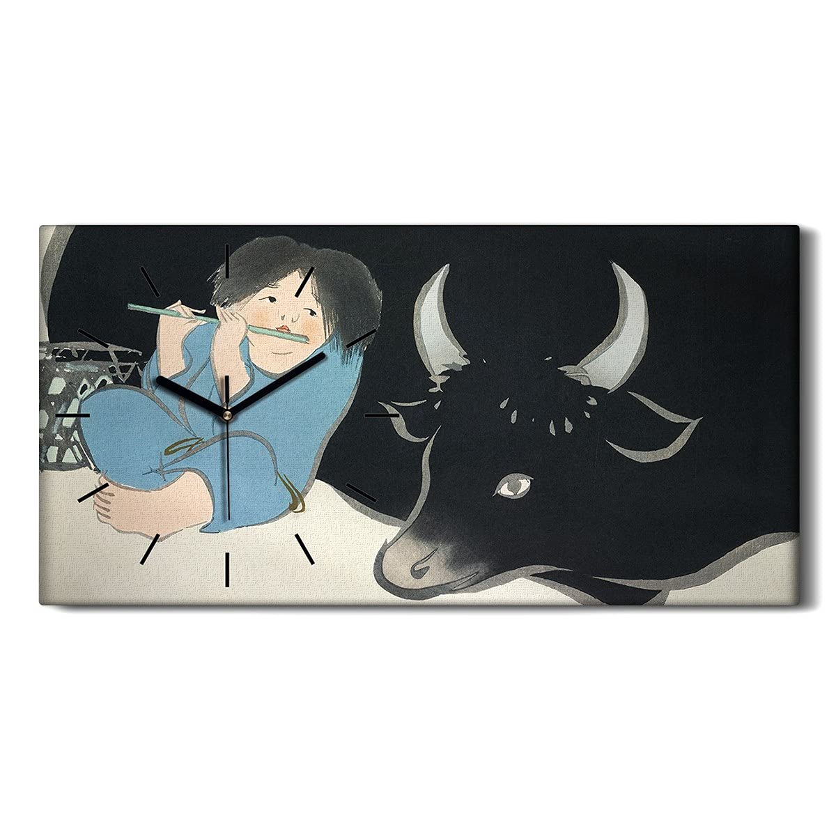 Horloge sur toile art moderne taureau avec aiguilles noires haut rendu