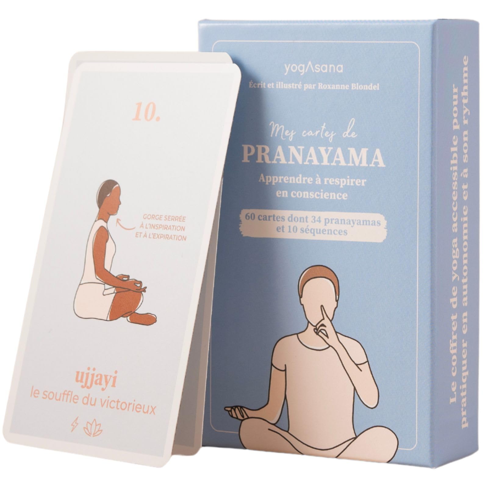 Yogasana jeu de carte français Pranayama - 60 cartes – Apprenez à respirer en conscience – Créez votre routine personnalisée - Illustrations de postures – Coffret ludique & accessible pour tous niveau