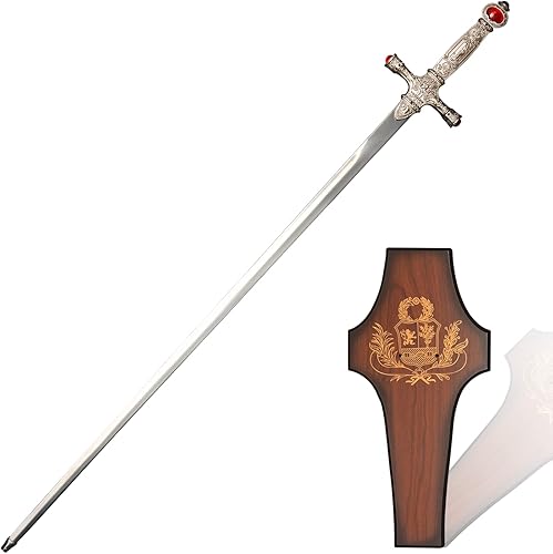 COSWOR Espada Goblins de acero inoxidable de 31.5 pulgadas con mango de rubí blanco para regalo, cosplay, colección