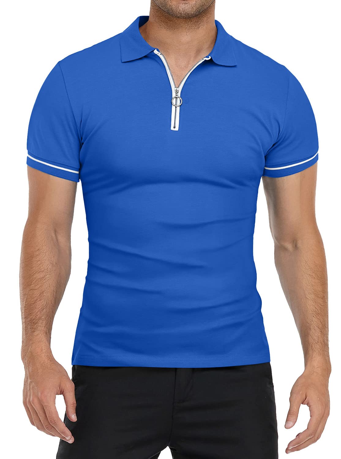 YTDMen's Short/Long Sleeve Polo Shirts Quarter-Zip Casual Slim Fit Lapel Neck Basic Designed Cotton Shirts