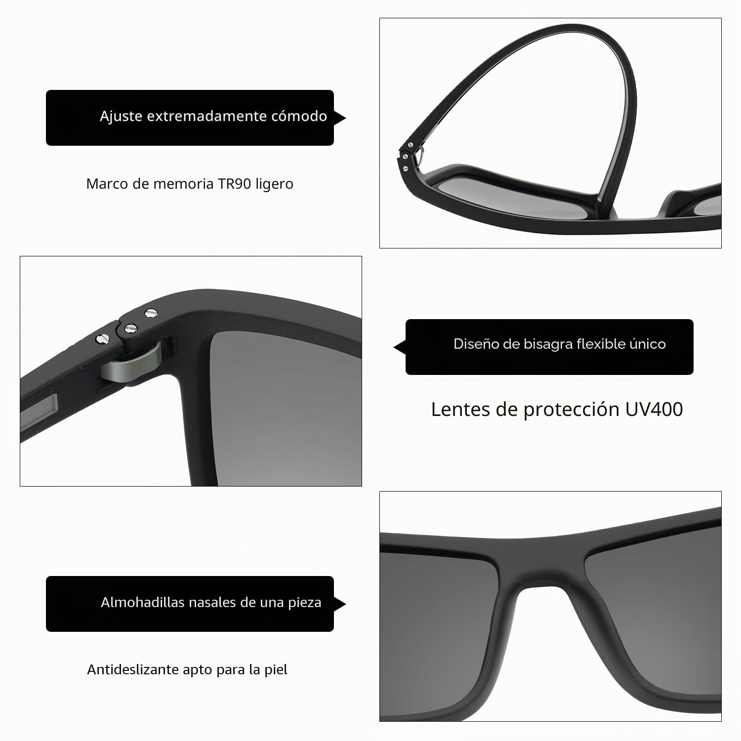 ZENOTTIC Gafas de sol polarizadas hombres luz TR90 marco UV400 protección cuadrado gafas de sol