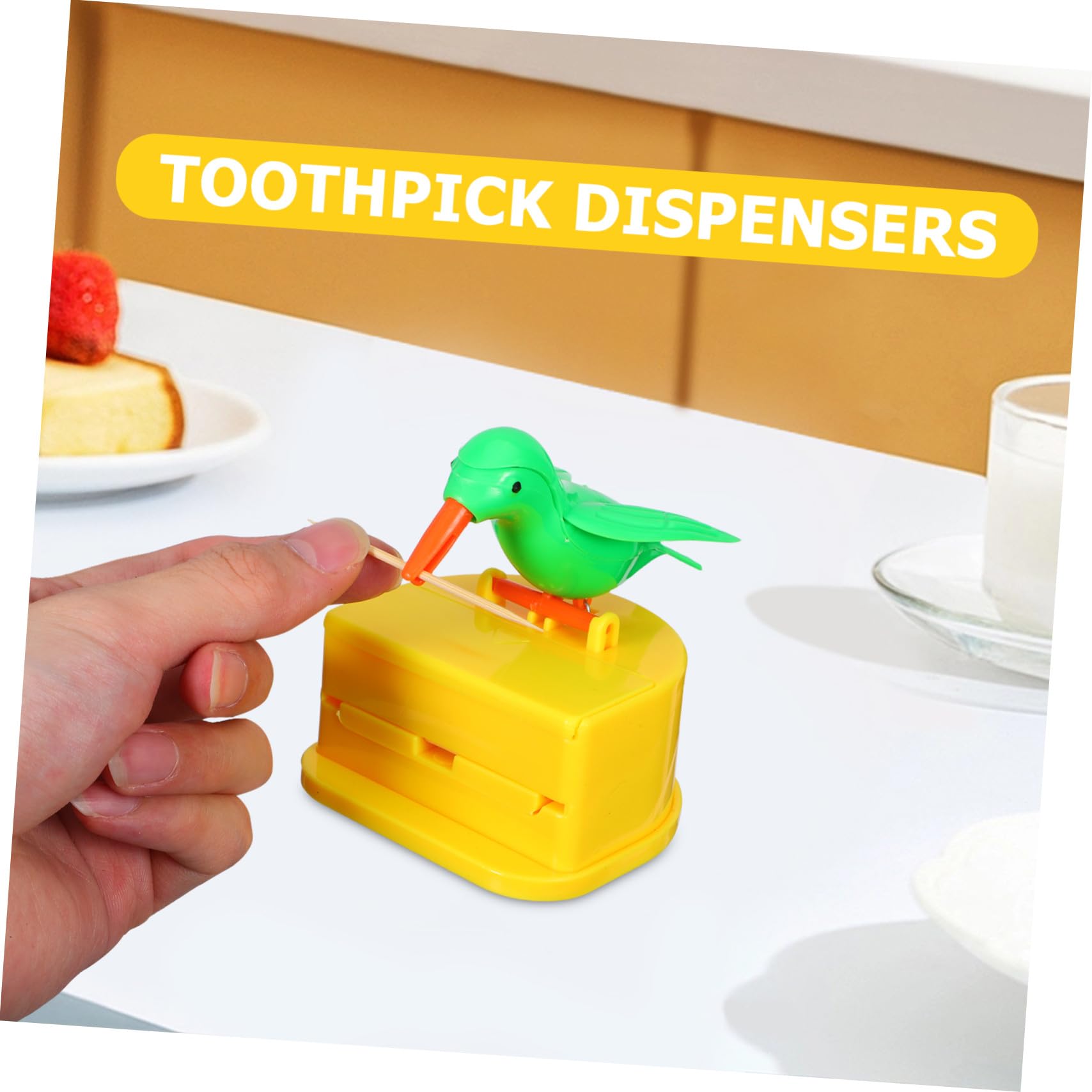 Cabilock Boîte à Cure-dents Automatique Distributeur de Cure-dents Poussoir en Plastique D'oiseau Lot de 2 Pièces Décoratif pour Maison et Pique-niques en Extérieur