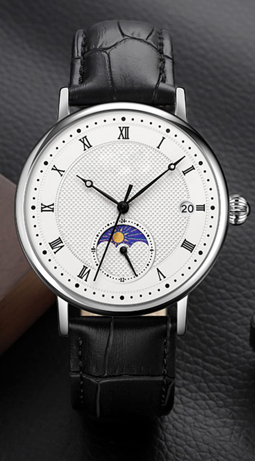 FANMIS Reloj de pulsera para hombre de negocios de cuero o acero inoxidable, impermeable, con fecha, cuarzo