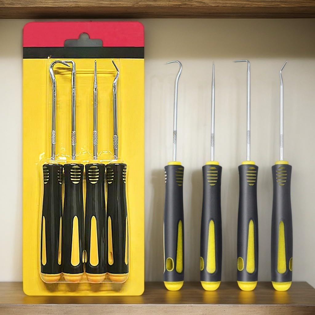 4pcs Pick And Hook Set with Non-Slip Handle Oil Seal Screwdriver to Remove Small Fuses, Wire Plugs And O Rings (Green)