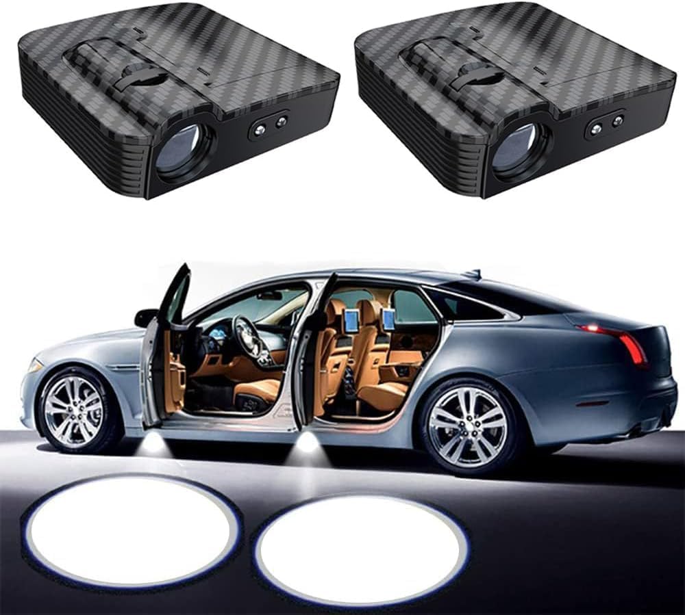 Tryagat 2 Pcs Car Door Welcome Light for Mitsubishi L200 Ⅳ Double Cab 2010-2015, Premium Carbon Fiber Look Projector Shadow Puddle Lamp Exterior Styling Kit