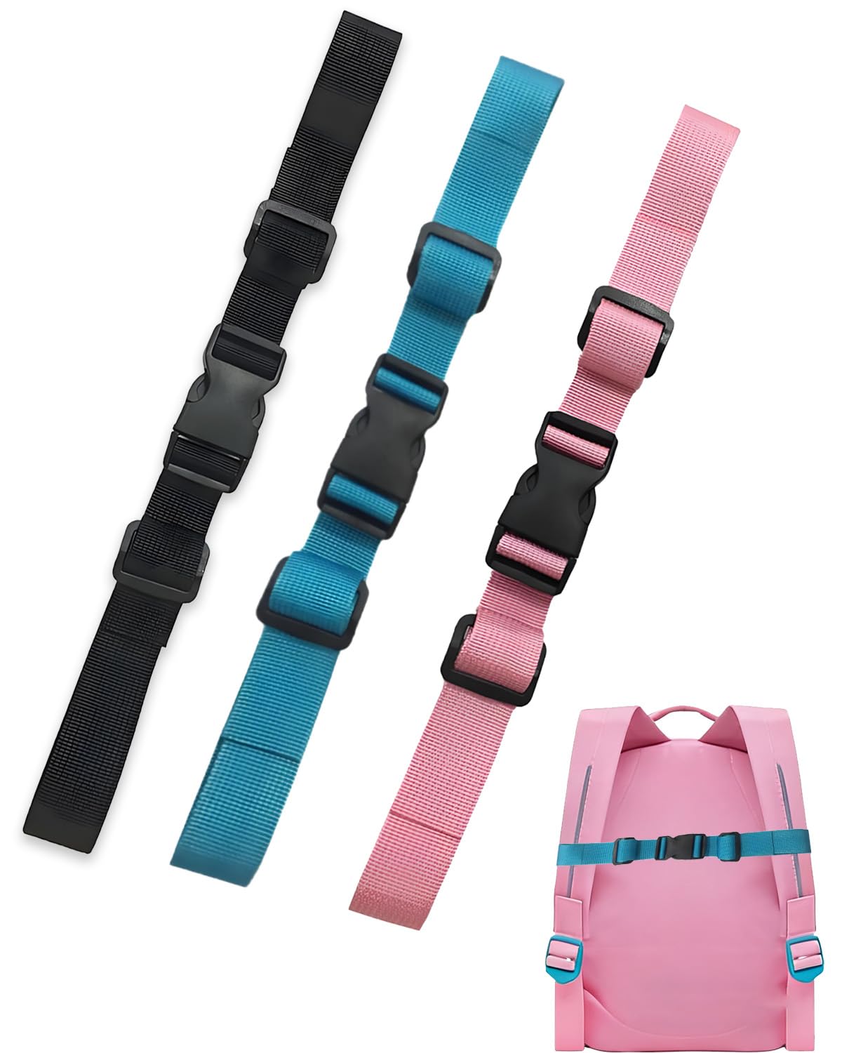 3 Pezzi Cinghia Toracica Zaino, Cinturino Sterno per Zaino Regolabile Cinturino per Zaino Antiscivolo Resistente, per Zaino Adulti e Bambini, Jogging, Viaggi all'Aria Aperta (colorata)
