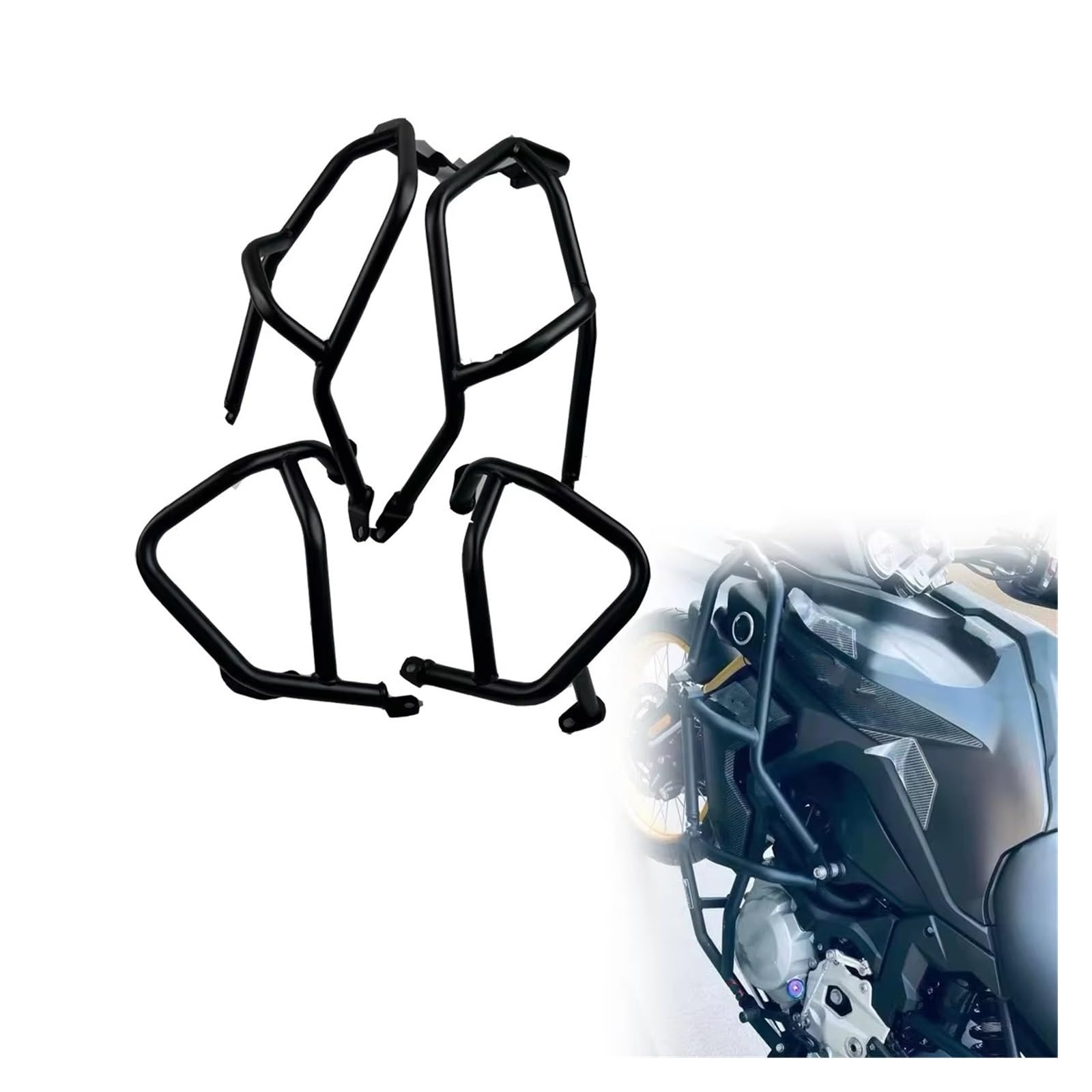 Paramotore Tubolare Protezione Motore Superiore E Inferiore Per Moto Barra Antiurto Per Autostrada Protezione Telaio Paraurti Per VOGE 900 Per DSX Motorcycle motore Paraurti(A Set Black)