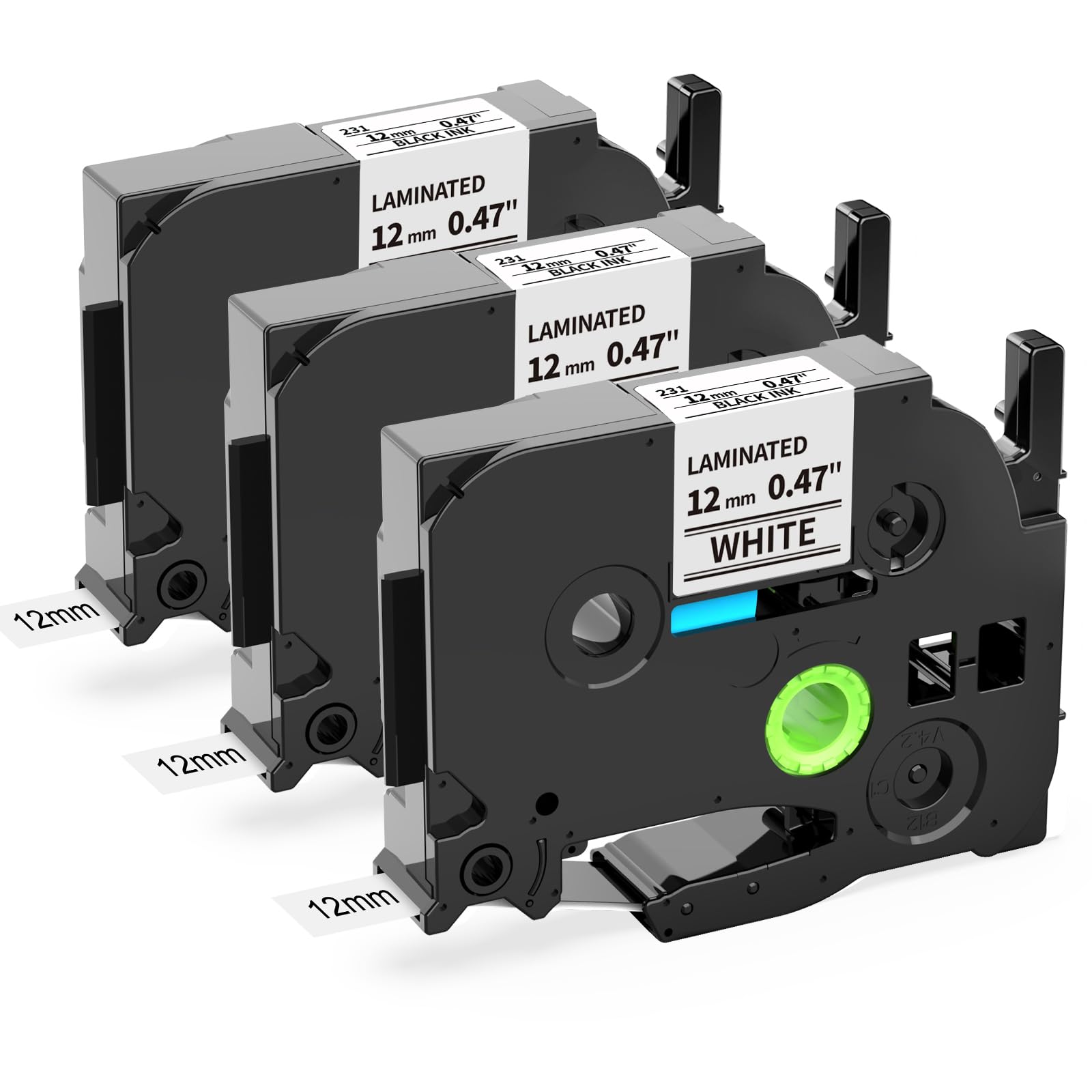 Oozmas Compatible Label Tape Replacement for Brother TZe231 TZe-231, 12mm 0.47 Laminated Black on White Tape, Compatible with Brother P-Touch PT-P300BT PT-1000 PT-E100 PT-D600 Label Printer