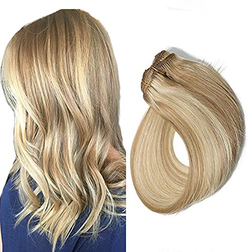 PoleStar Hair Clip In Human Hair Extensions 20pcs Seamless Silky Straight Weft Remy Virgin Hair(Piano Ombre Color #18-613 20inches)