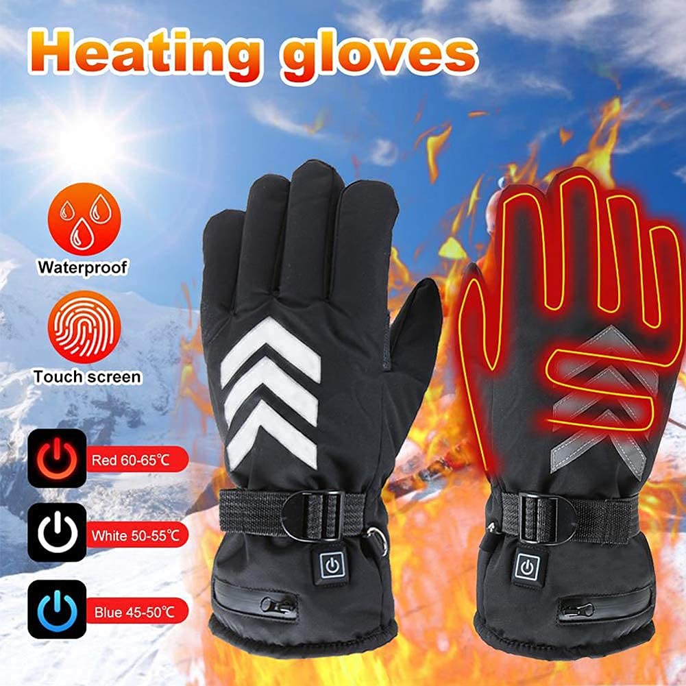 Calentamiento eléctrico Guantes térmicos Hombres Mujeres Pantalla táctil Guantes térmicos Eléctricos con Cinta Reflectante Guantes cálidos Ajuste de Temperatura 2600MAH para invier