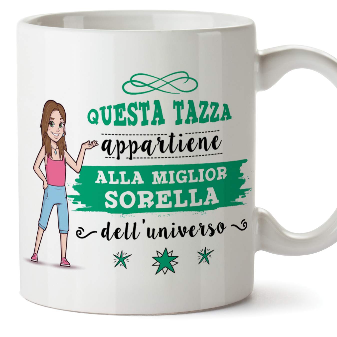 (Mug in Italian) sister Original cups of coffee and breakfast to give away sisters - This cup belongs to the best sister in the universe - Ceramica 350 ml — image 1