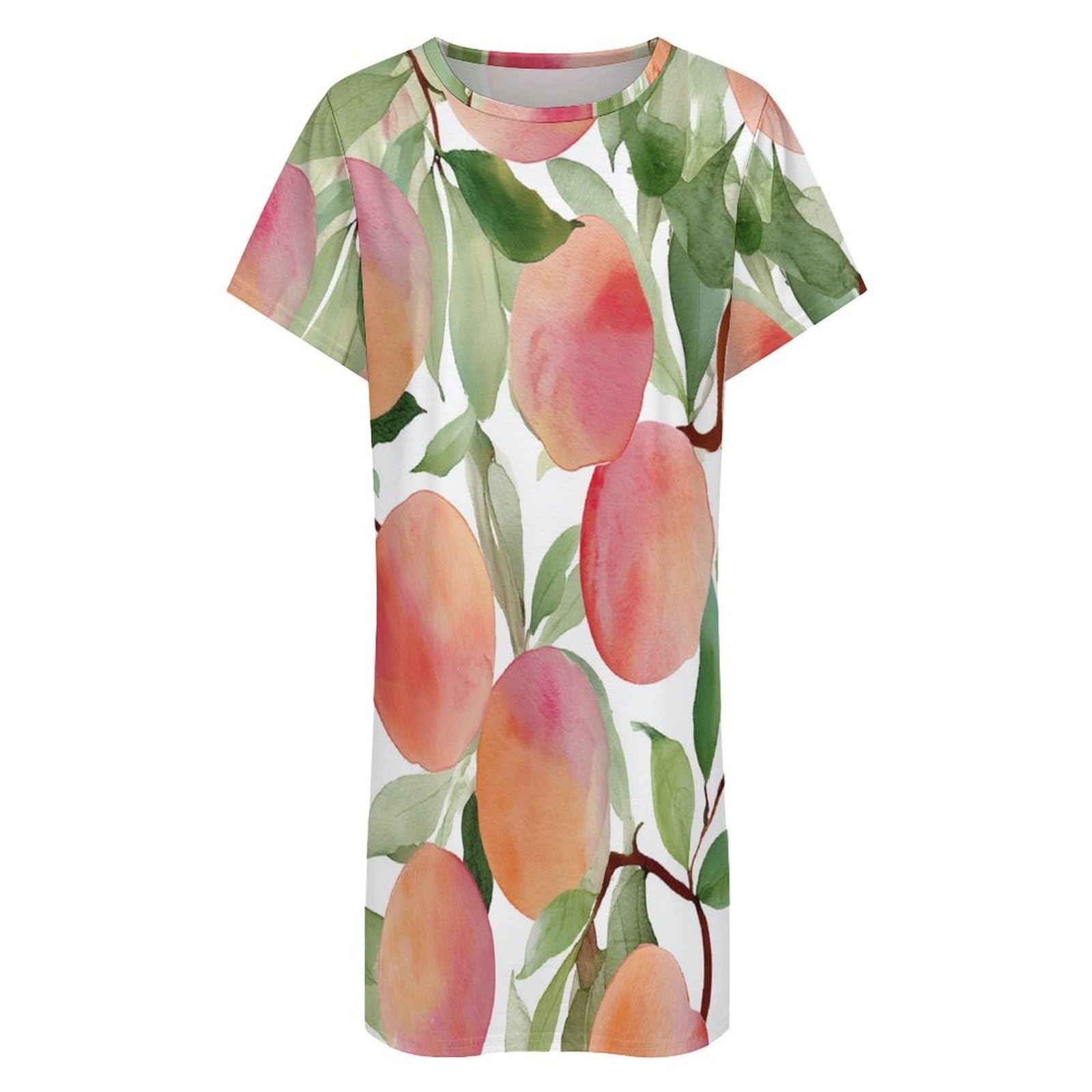 Camisones De Mujer - Fruta Rosa Camisón De Manga Corta para Estar En Casa Tallas S-3Xl Holgado Largo Suave para El Verano.