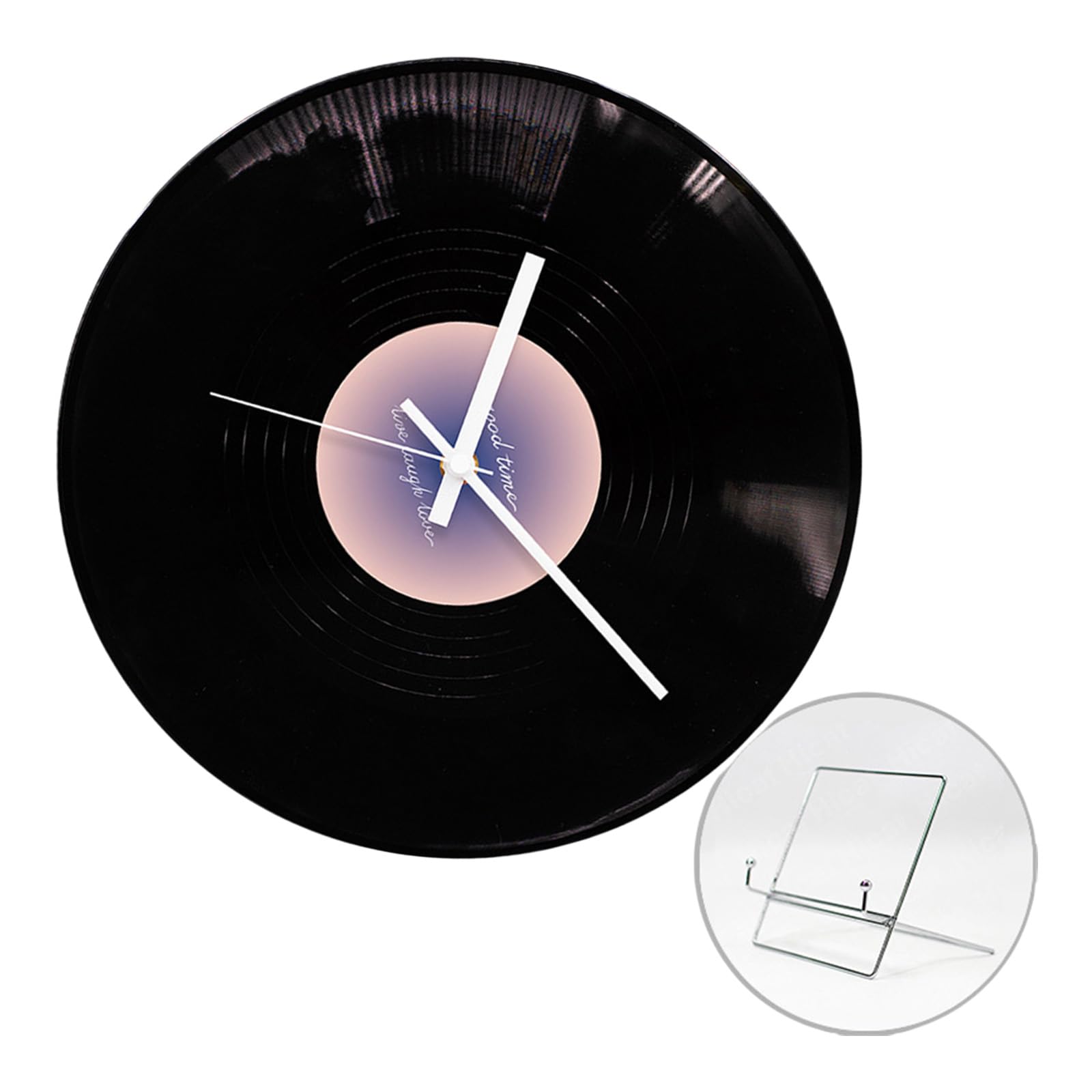 Tsophreniq Sunset Record Shape Clock Modern Designing with Metal Display Stand High-Grade Ornament Vintaged Clock 12inch Recorder