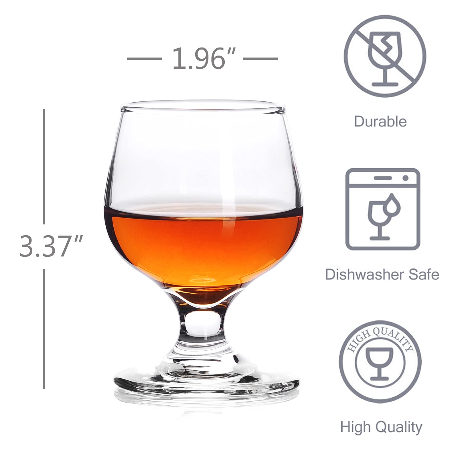 Juego de 6 vasos de chupito de 3.5 onzas, vasos de chupito transparentes, vasos de chupito, perfectos para degustar brandy/snifters de vidrio