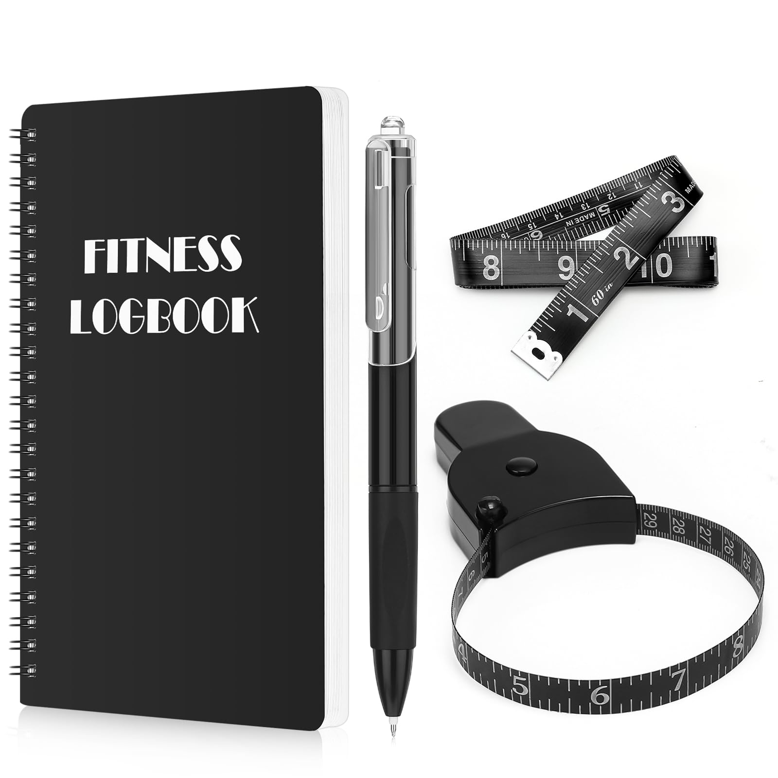 Fullhawl Fitness Journal Workout Planner Set of 4 Includes Workout Journal for Men & Women, Tape Measure, Pen, Workout Tracker Workout Log Book Body Weight Workout Notebook to Track Gym & Home Workout