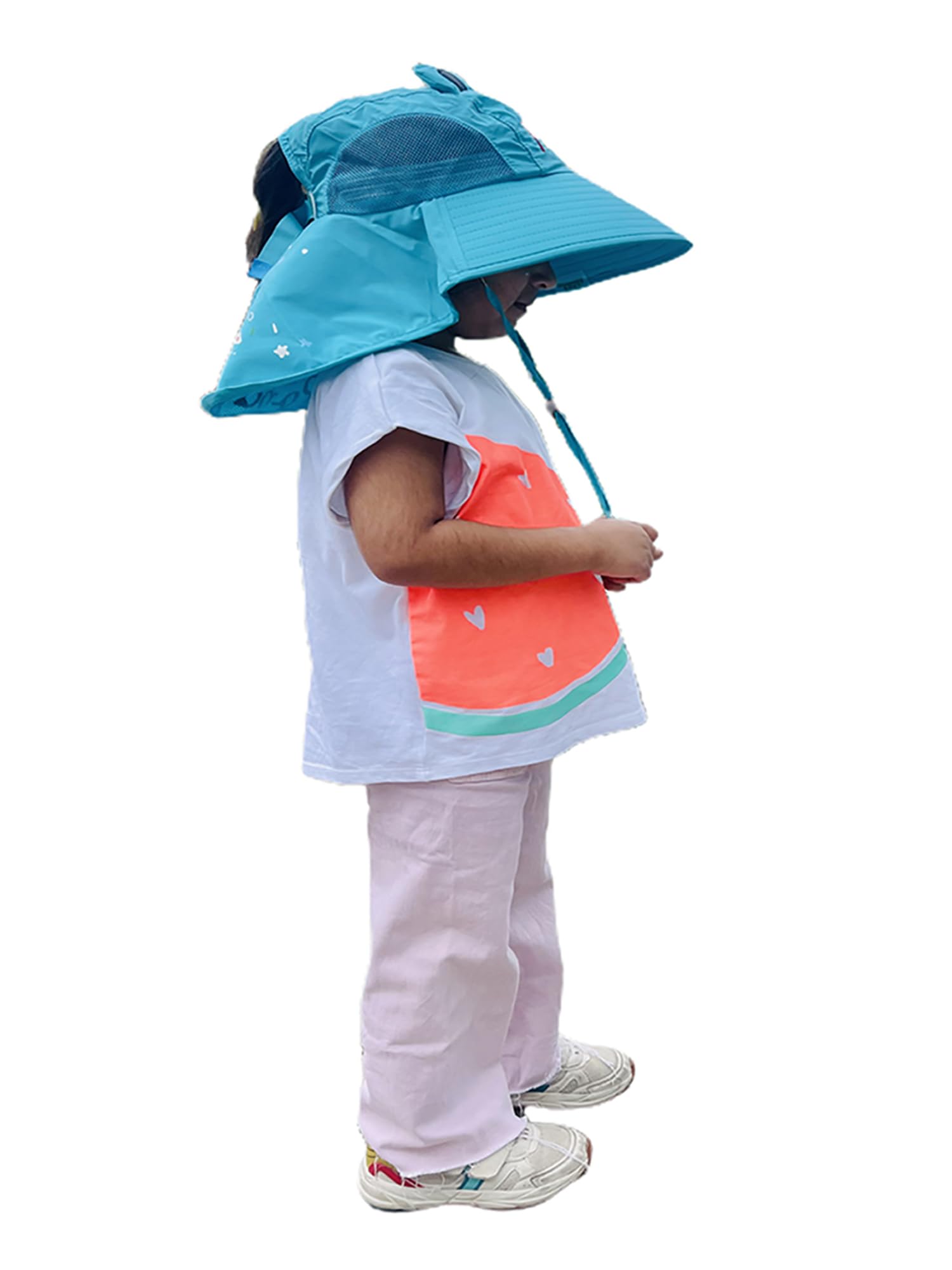 Little Surprise Box UNWRAP A HAPPY STORY Summer Hat with Wide Neck Flap for Kids,3-10Y,Teal Panda