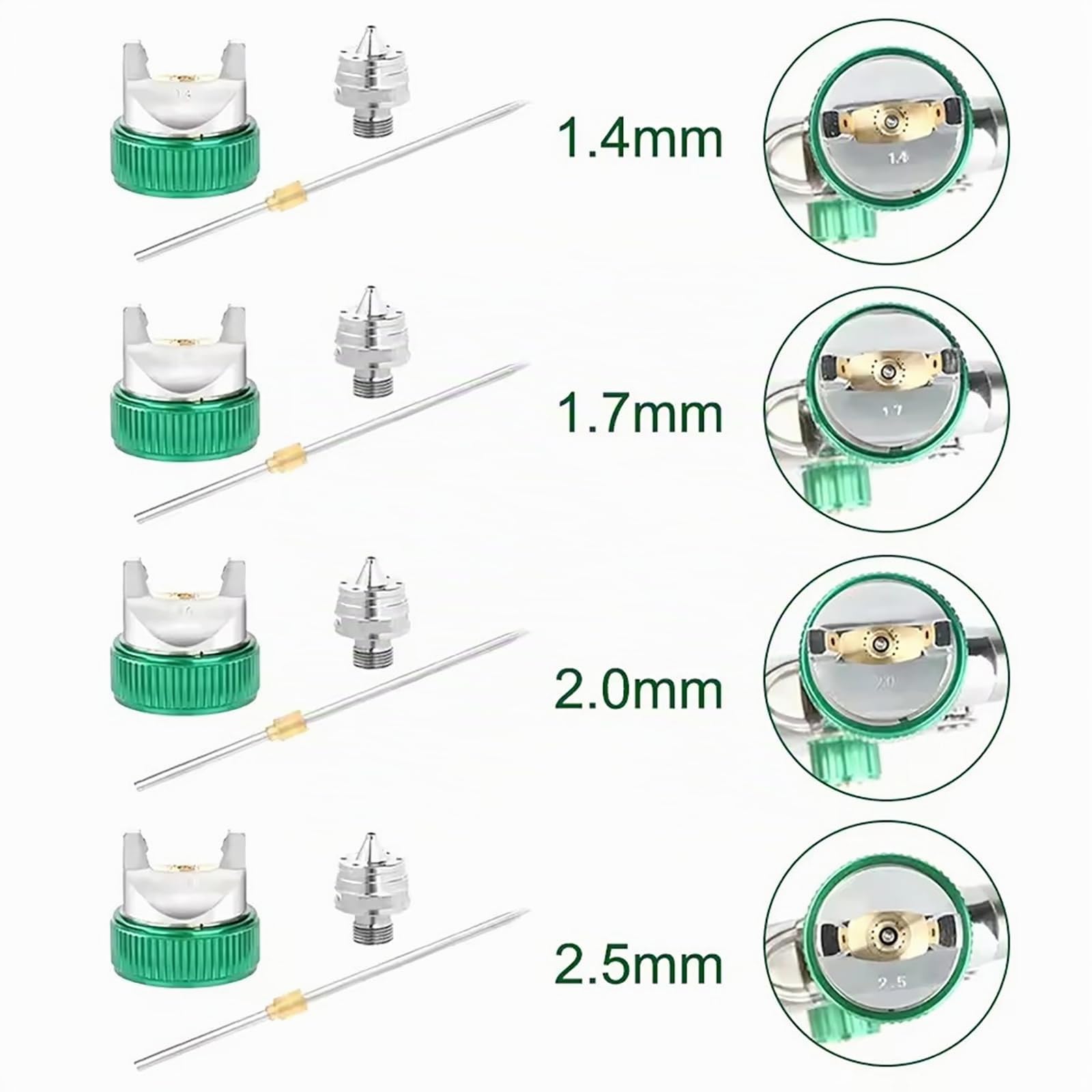NEWFUN Pistola de Pintura, Juego de Pistolas Pulverizadoras con 4 Boquillas de 1,4/1,7/2,0/2,5 mm, Aptas para Automóviles, Proyectos de Bricolaje, etc. (Color Verde)
