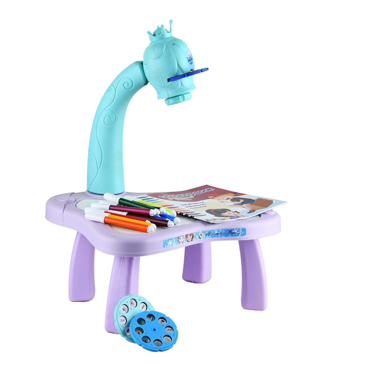 Kids Drawing Projector Table Toy | Projection Painting Board with 24 Patterns | LED Trace & Draw Art Table with Colour Pens & Drawing Book | Battery Operated | Age 2–5 Years-image-48