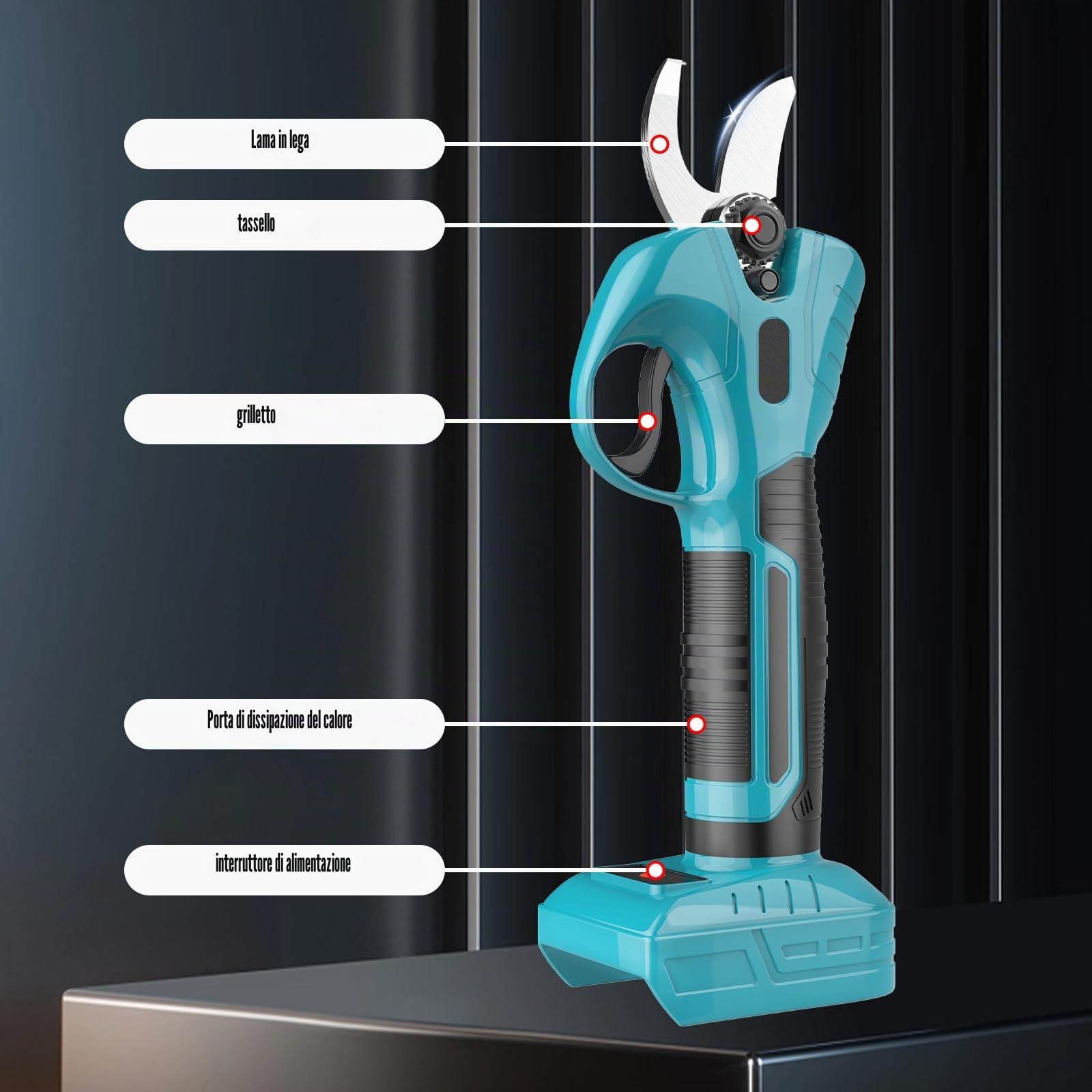 Forbici da potatura elettriche professionali con batteria di ricambio per Makita, forbici da potatura a batteria 2 x 3,0 Ah, diametro massimo di taglio 30 mm, rami con batteria per potatura da