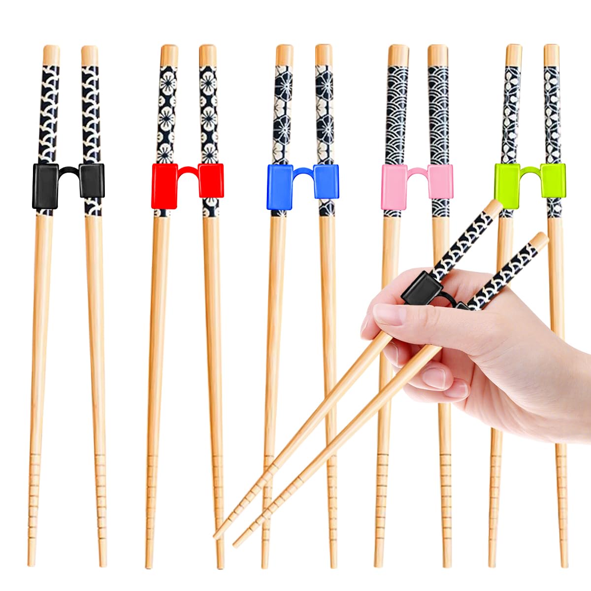 EAEDMY 5 Pairs Kid Adult Training Chopsticks Trainers for Beginners, Japanese Wooden Begi…