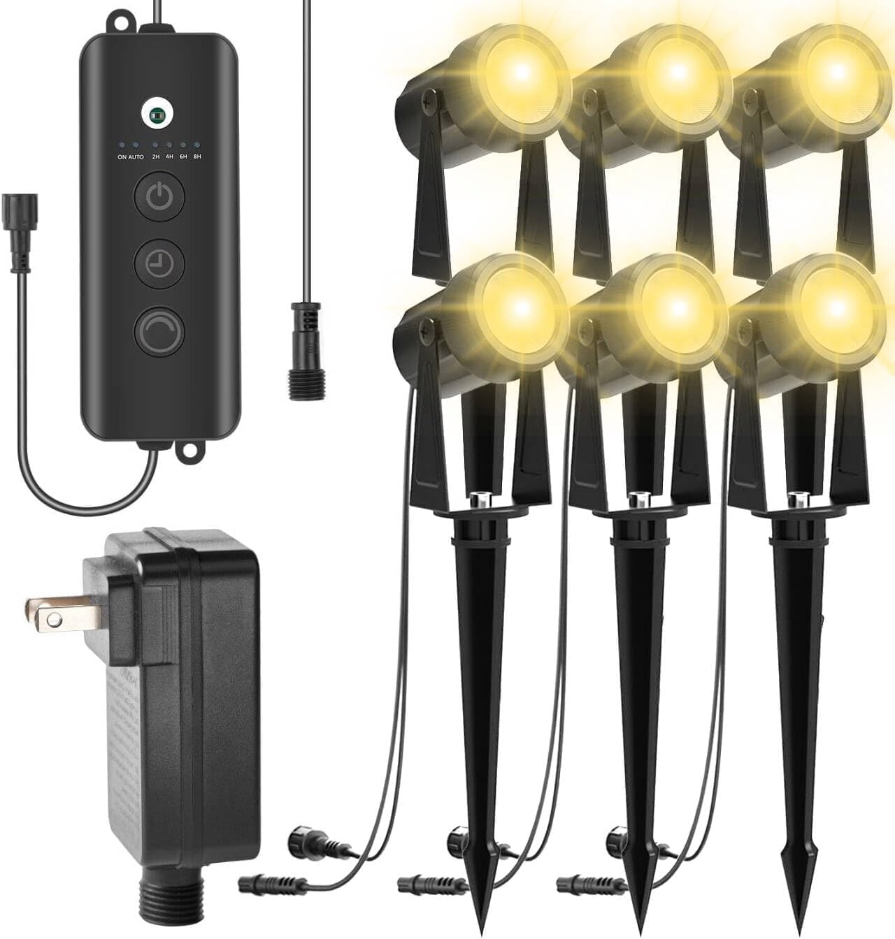 ZYAN Dusk to Dawn Landscape Spotlights with Sensor, IP65 Waterproof Outdoor Lighting, Warm White, Modern Style, 6 Pack