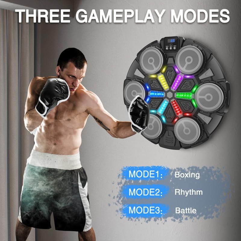 music boxing machine sport toys for kids and adults,wall mounted bluetooth smart punching target,training pad toy with boxing glove,ideas toys for boys girls kids 3 4 5 6 7 8 9 10 11 12+ years old black m