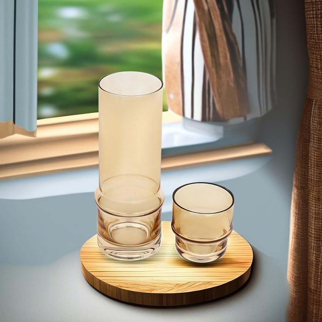Bedside Water Carafe with Tumbler | 33-Ounce Pitcher and Matching Drinking Glass | Stackable Cup as a Lid for Carafe | Home Décor for Guest Room, Nightstand, Office, or Gift | elle decor (Amber) - Image 5