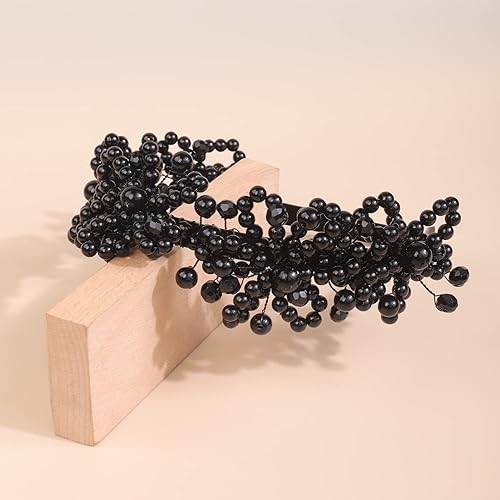 Miniatura 6 de Xerling Diadema de perlas florales para niñas, accesorio para el cabello de novia, corona de cristal negro para fiesta, tocado, joyería (negro)