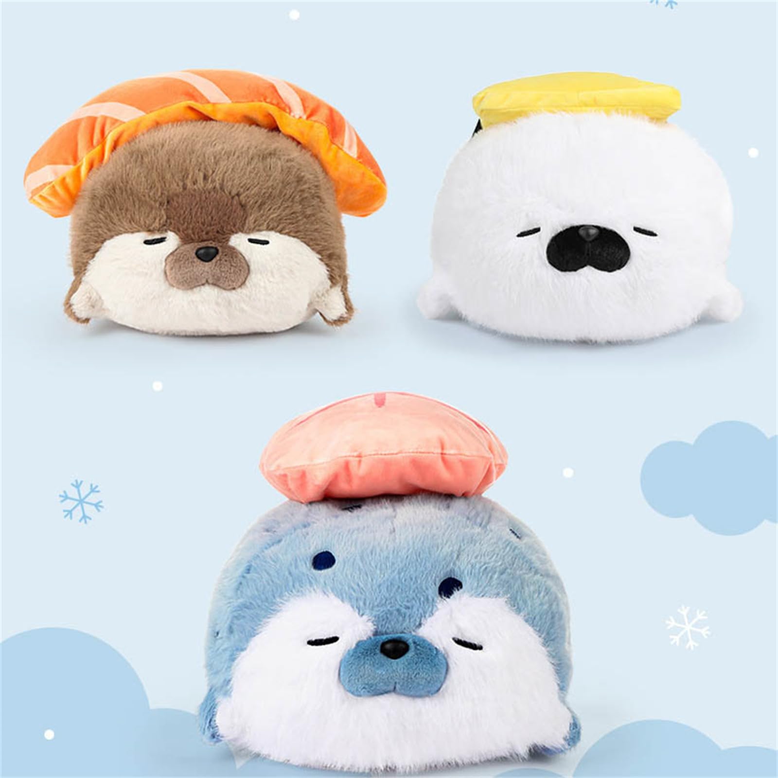 Plüschtier, Süßes Robbenkissen, Garnelen-Sushi-Plüschspielzeug for Kinder, Robben-Plüschkissen, Kawaii-Robbentierkissen(Blue)