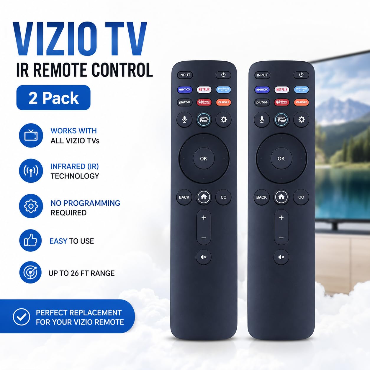 Telecomando universale a infrarossi XRT260 compatibile con tutte le Smart TV VIZIO Smartcast 4K P-Series V-Series D-Series XRT136 XRT140 con Hbomax, Netflix, PrimeVideo, Plutotv, iHeart Radio, Crackle