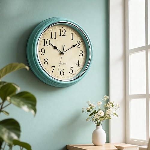 Miniatura 4 de Reloj de pared de 12 pulgadas, funciona con pilas, relojes silenciosos retro para sala de estar, cocina, oficina, escuela, aula, decoración del
