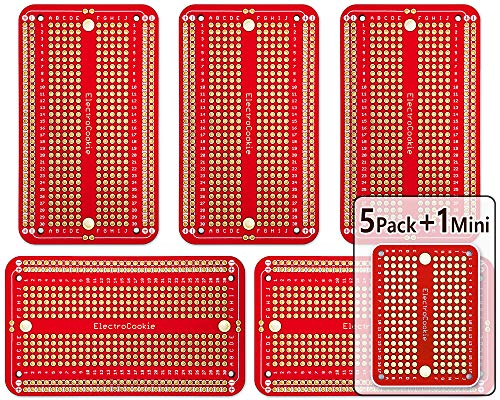 Image of ElectroCookie Prototype PCB Solderable Breadboard for Electronics Projects Compatible for DIY Arduino Soldering Projects, Gold-Plated (5 Pack + 1 Mini Board, Red)