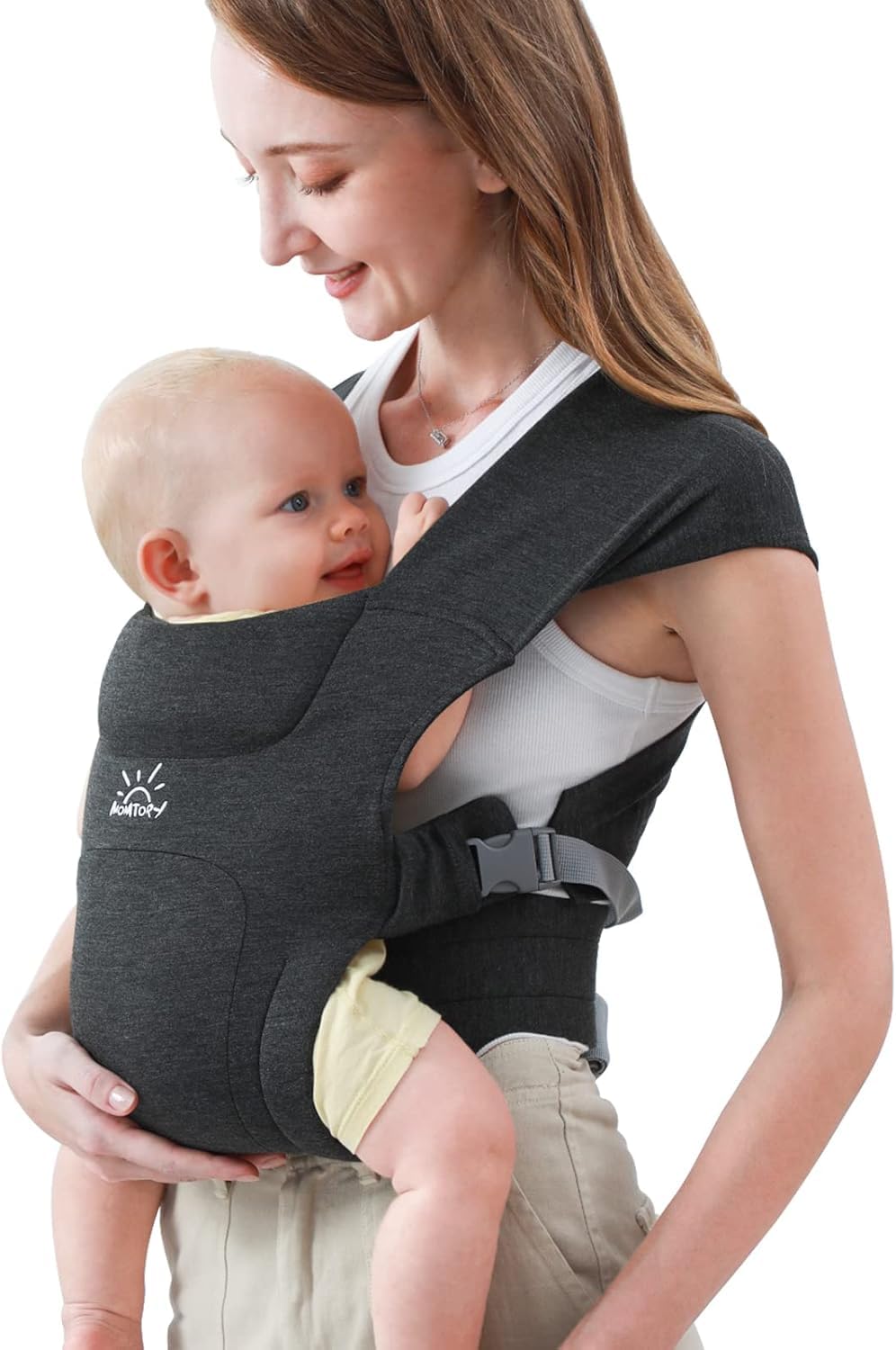 Marsupio Neonato Ergonomico, MOMTORY Marsupio, 3-12kg Portabebè per Neonati Extra Morbido ed Ultraleggero,Neonati a Bambini con Chiusura Uncino & Asola per Un Facile Regolazione