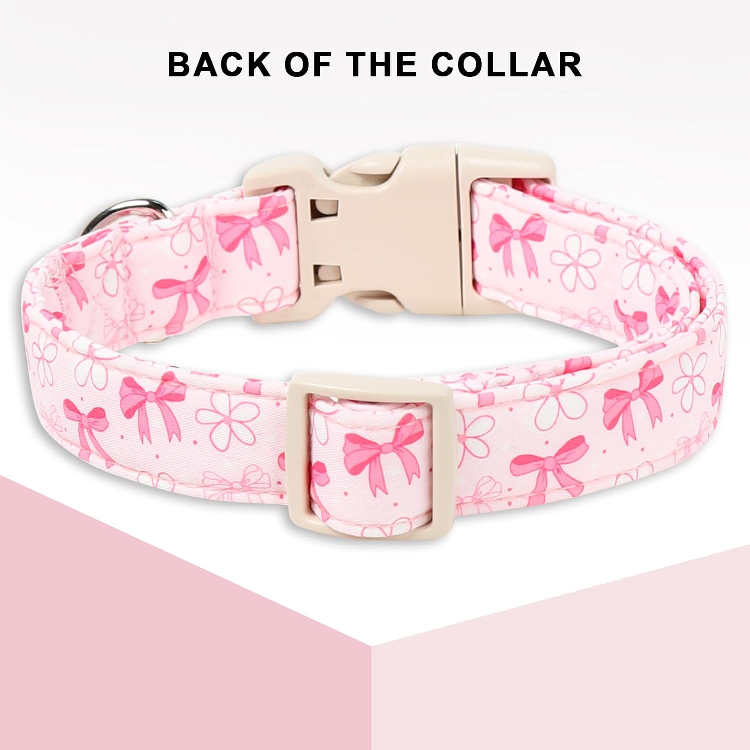 Unique Style Paws Pink Bow Dog Collar,Pink Flower Dog Collar for Small Dogs,Soft Cotton Puppy Collars with Adjustable Buckle for Small,Medium,Large Dogs,Gift for Puppy image 2