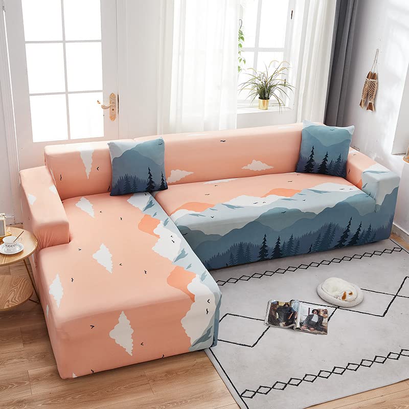 Housse canapé d'angle en L imprimée extensible 1 place 90-140 cm