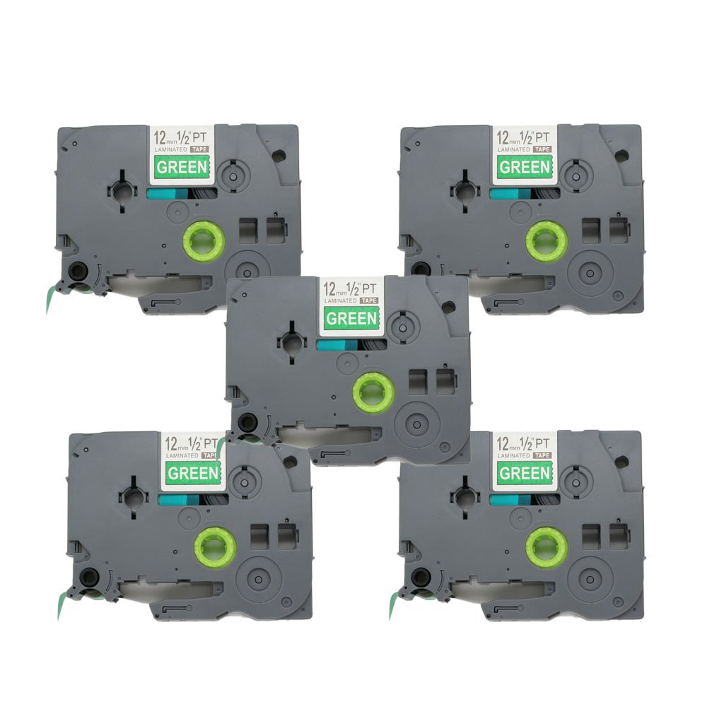 BROVACS 5 Pack White on Green Label Tape Compatible for Brother P-Touch TZ 735 TZe 735 12mm 1/2" OPA1173Ex5